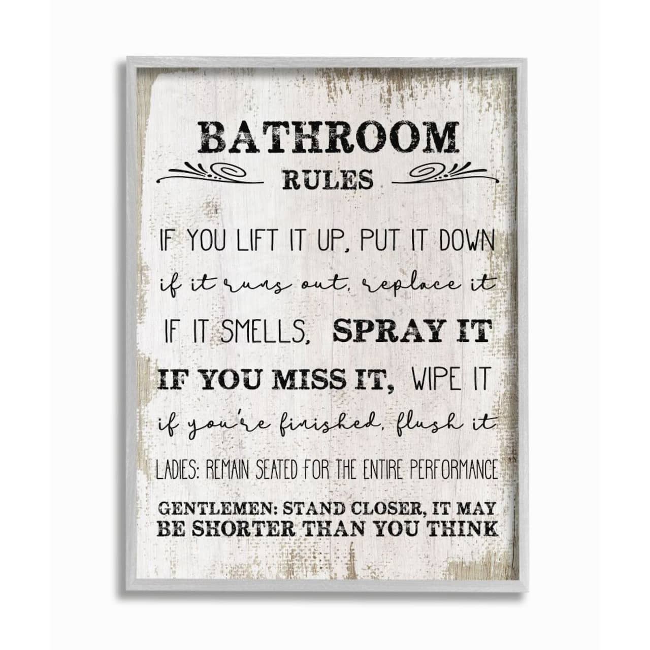 Stupell Industries Bathroom Rules Gray Framed Wall Art